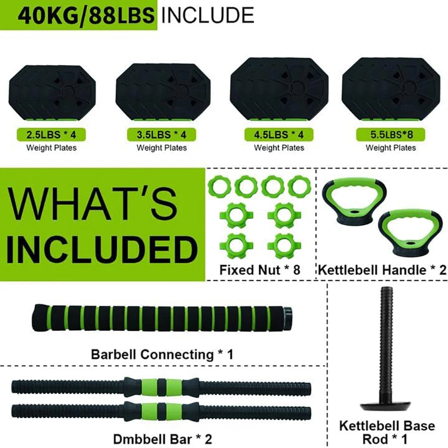 HiMISS 66lbs 88lbs 4 In 1 Adjustable Kettlebell Dumbbell Set For Home Gym