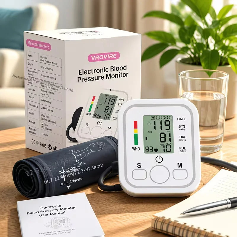 Digital Upper Arm Blood Pressure Monitor With Heart Rate Display