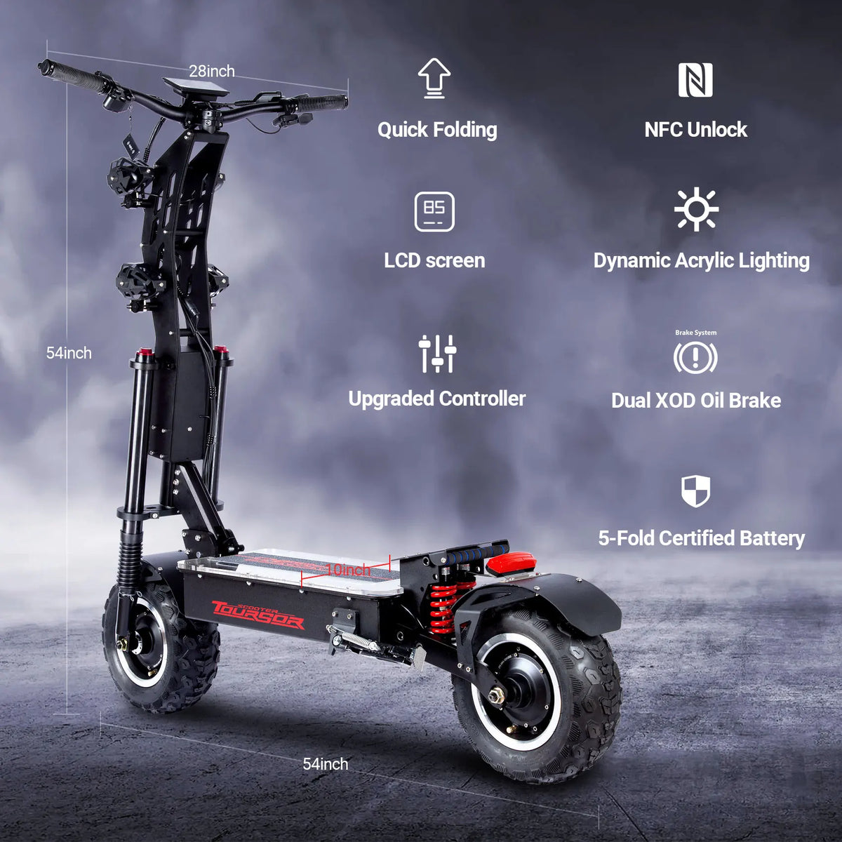 Toursor 10000W Dual Motor Electric Scooter 72V 40Ah LCD Foldable Range 120km