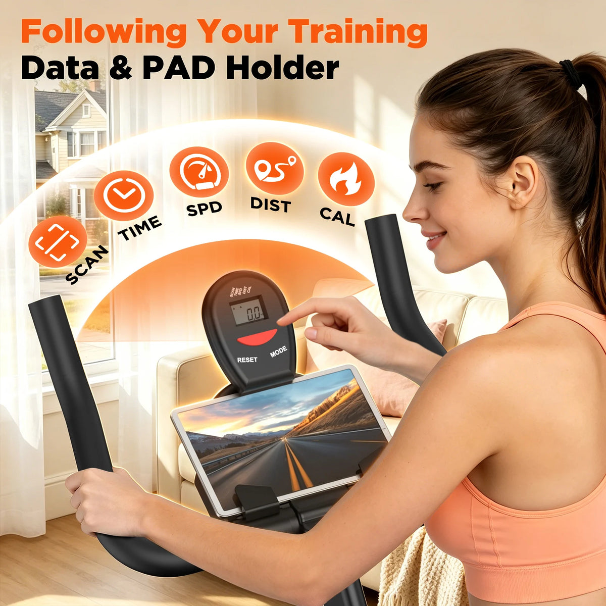 Belt Drive Stationary Bike Adjustable Resistance LCD Monitor Tablet Holder