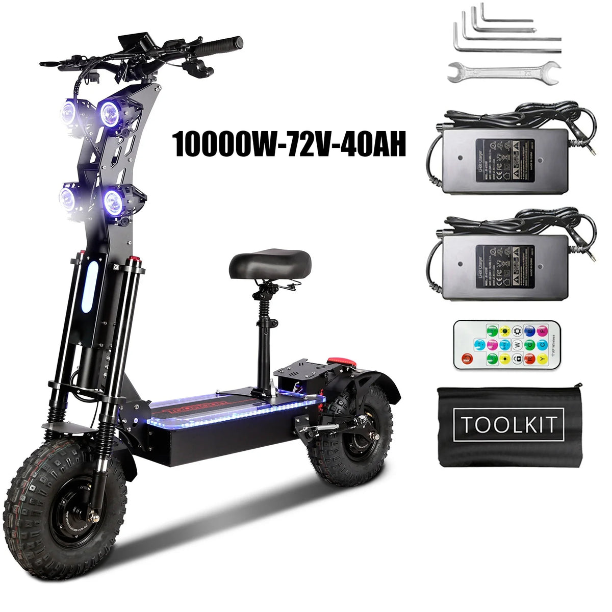 Toursor 10000W Dual Motor Electric Scooter 72V 40Ah LCD Foldable Range 120km