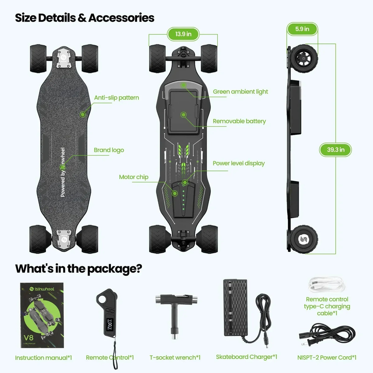 Isinwheel V8 Dual Motor Electric Scooter 600W 37V Battery