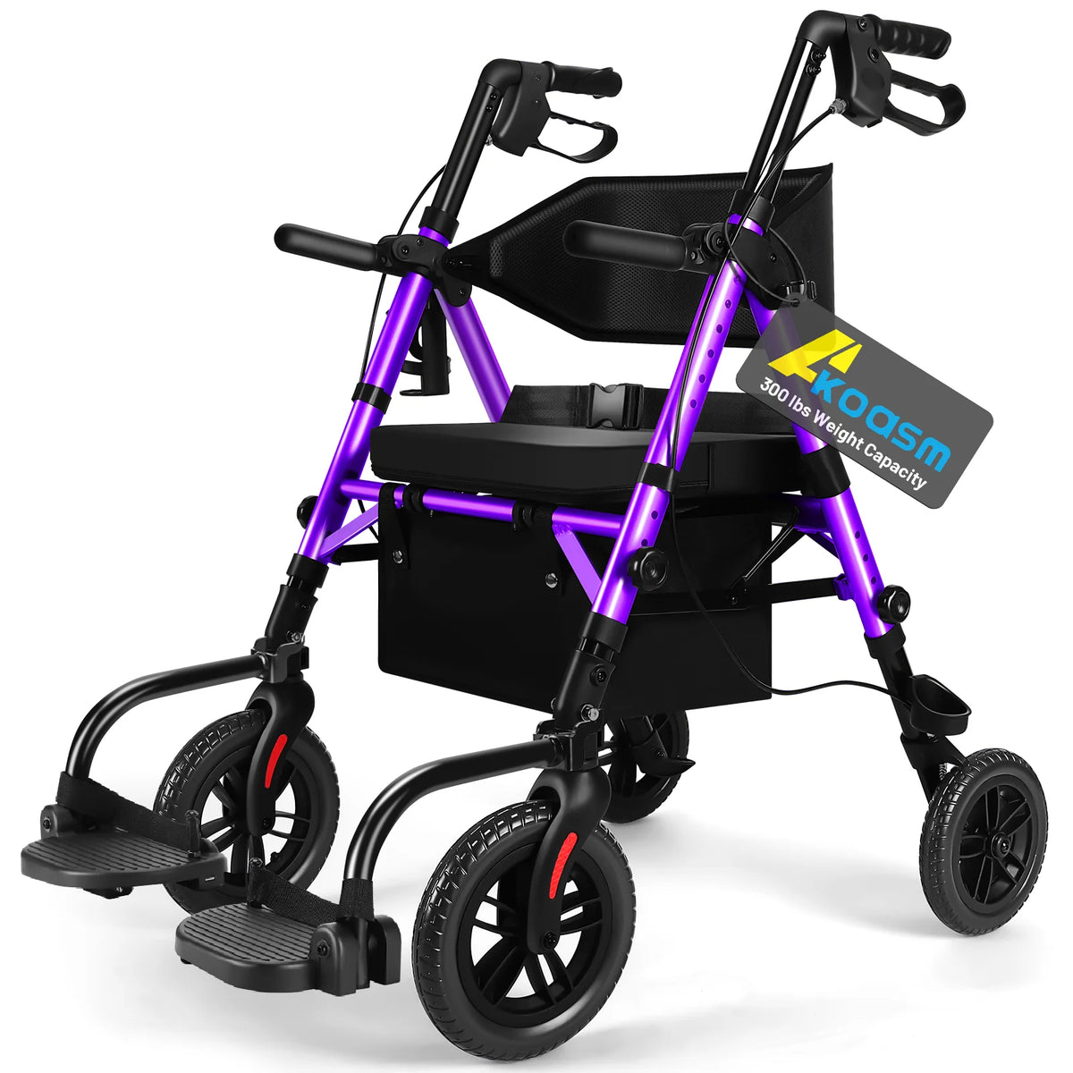 Lightweight 2 in 1 Rolling Walkers Wheelchair Combo for Adult, Transport Chair with Brakes, Adjustable Seat & Handle, 300lbs