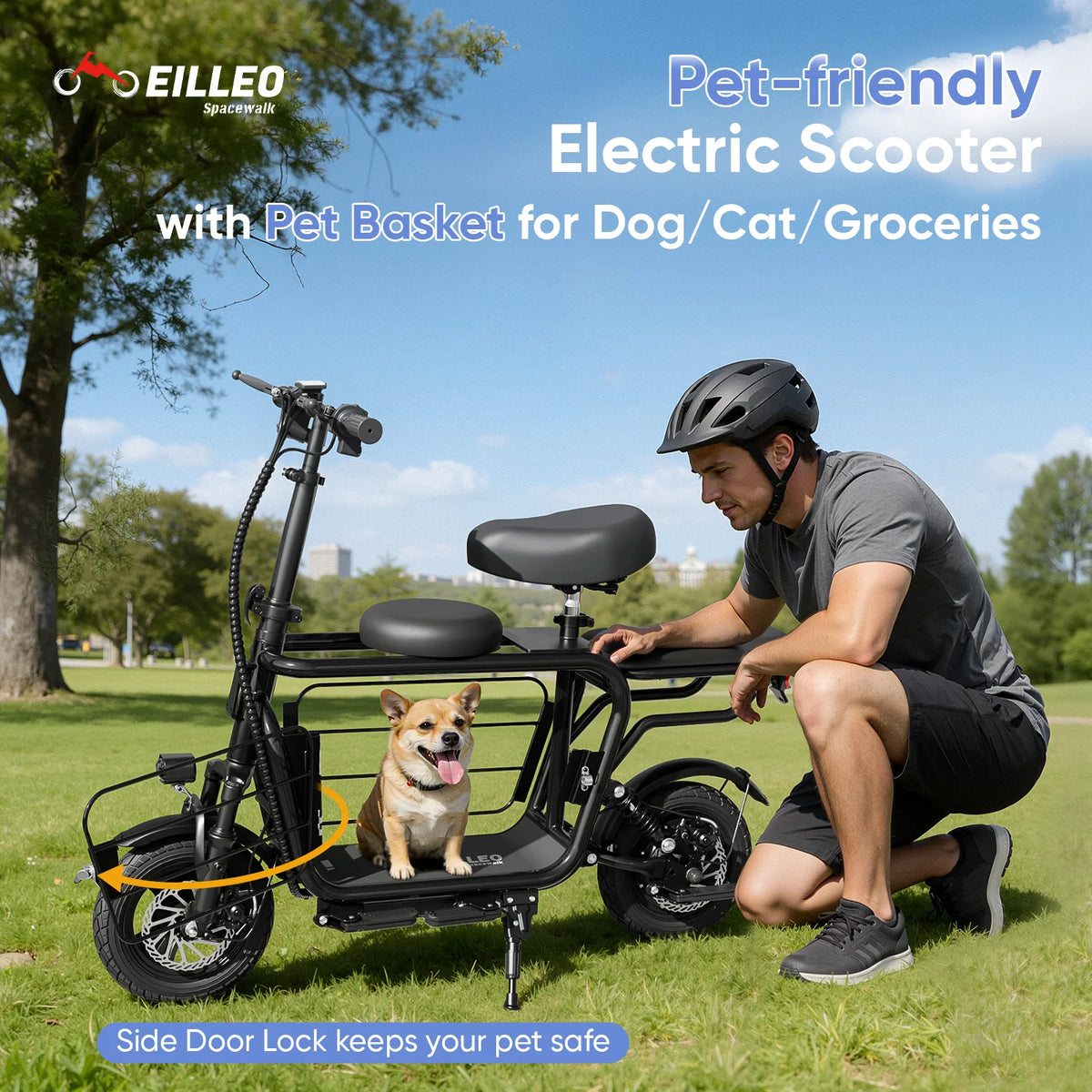 Eilleo Spacewalk 750W Electric Scooter With Large Pet Basket