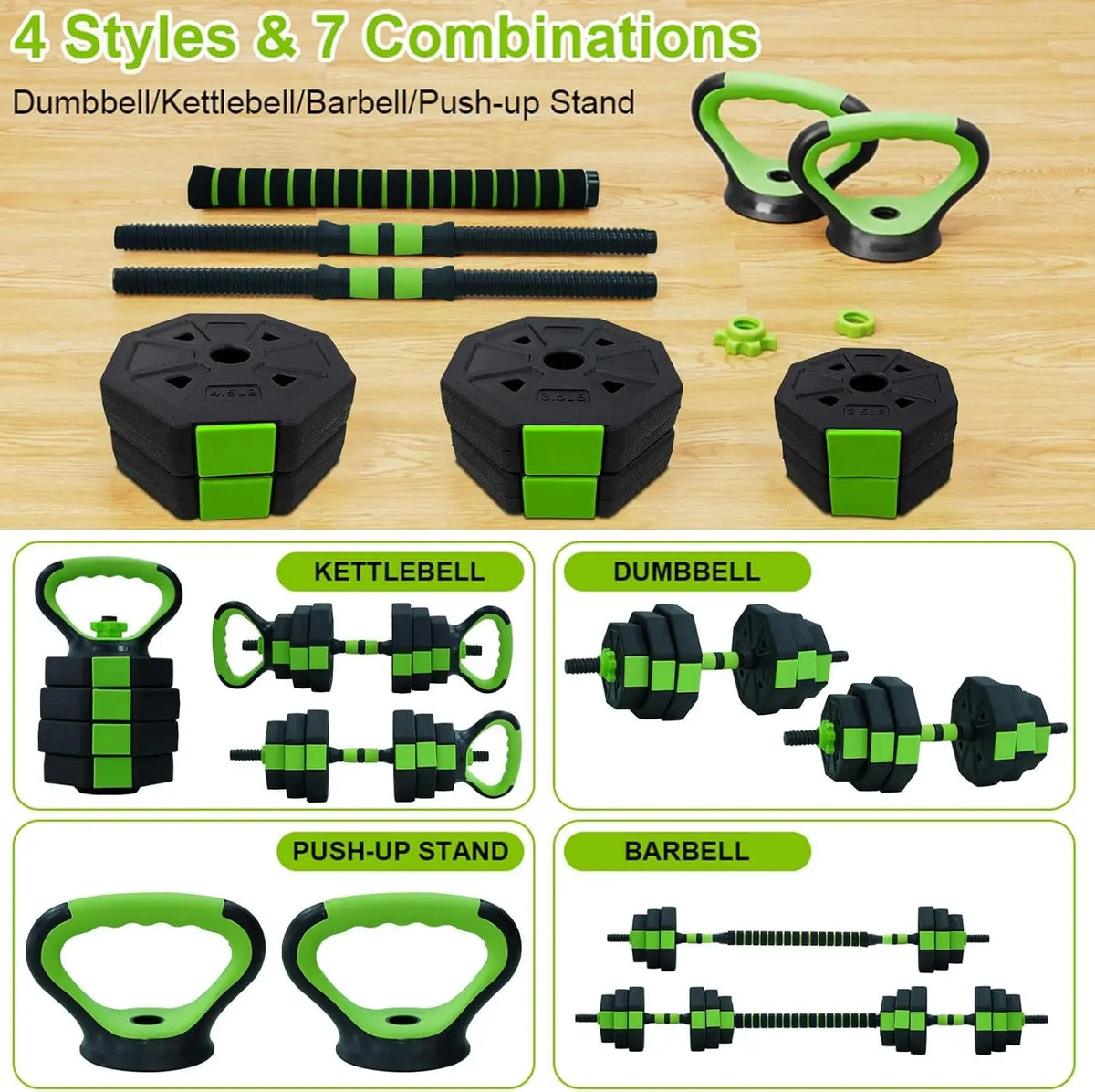 HiMISS 66lbs 88lbs 4 In 1 Adjustable Kettlebell Dumbbell Set For Home Gym