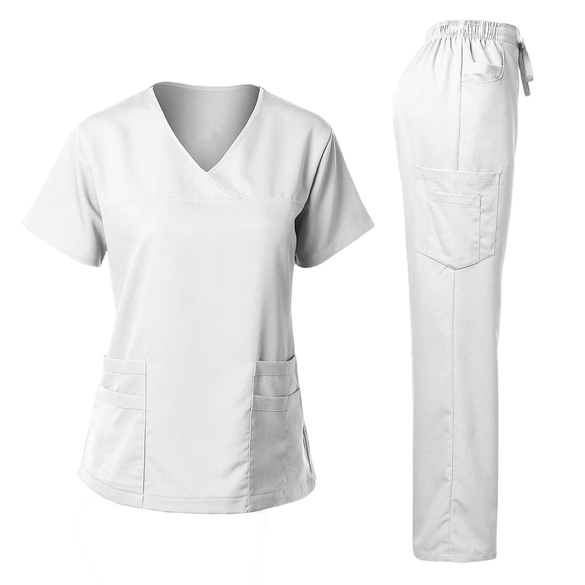 Women's Nurse Scrub Set V-Neck Short Sleeve Multi-Color Contrast Trim Multi-Pocket Long Pants Medical Cozy Professional Workwear