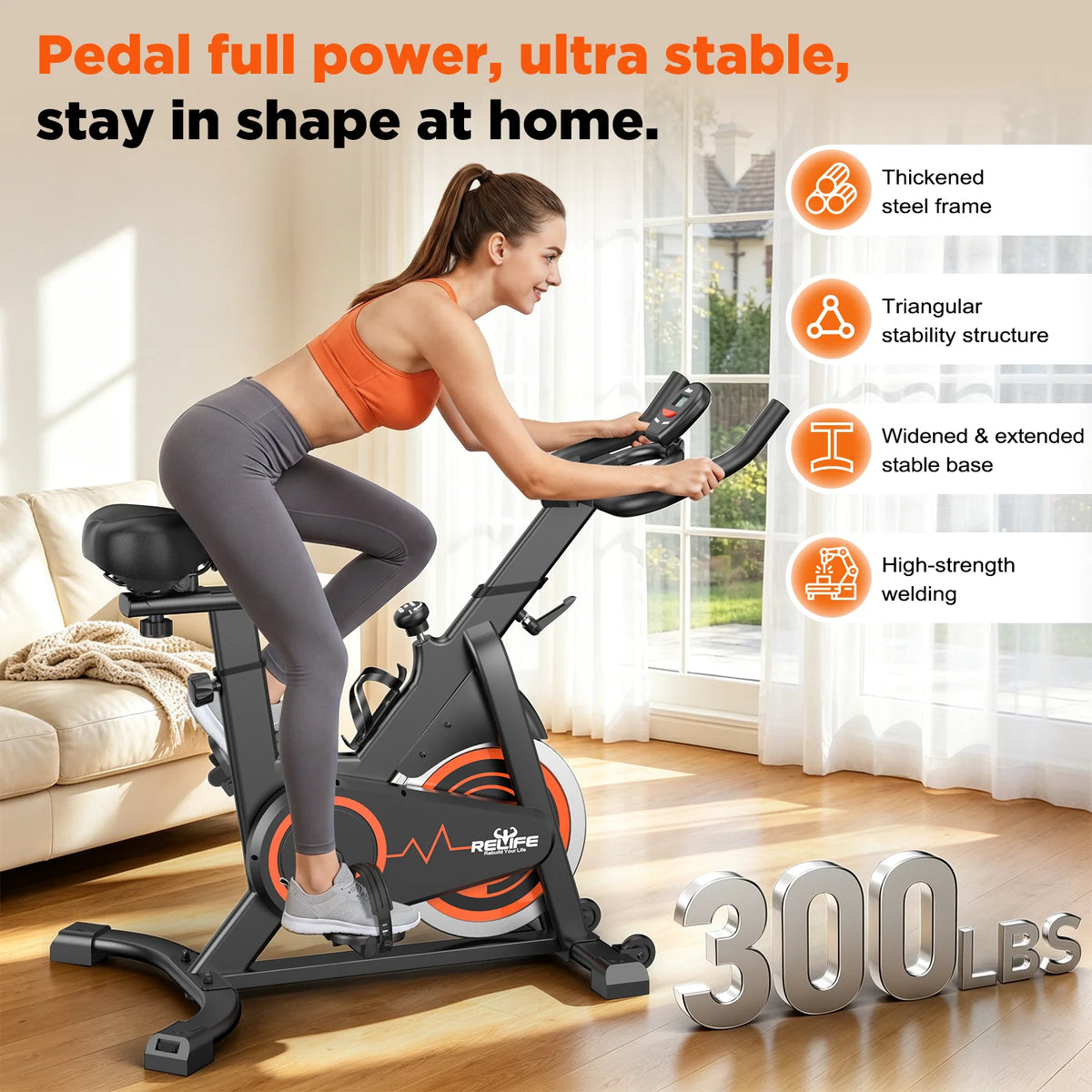 Belt Drive Stationary Bike Adjustable Resistance LCD Monitor Tablet Holder