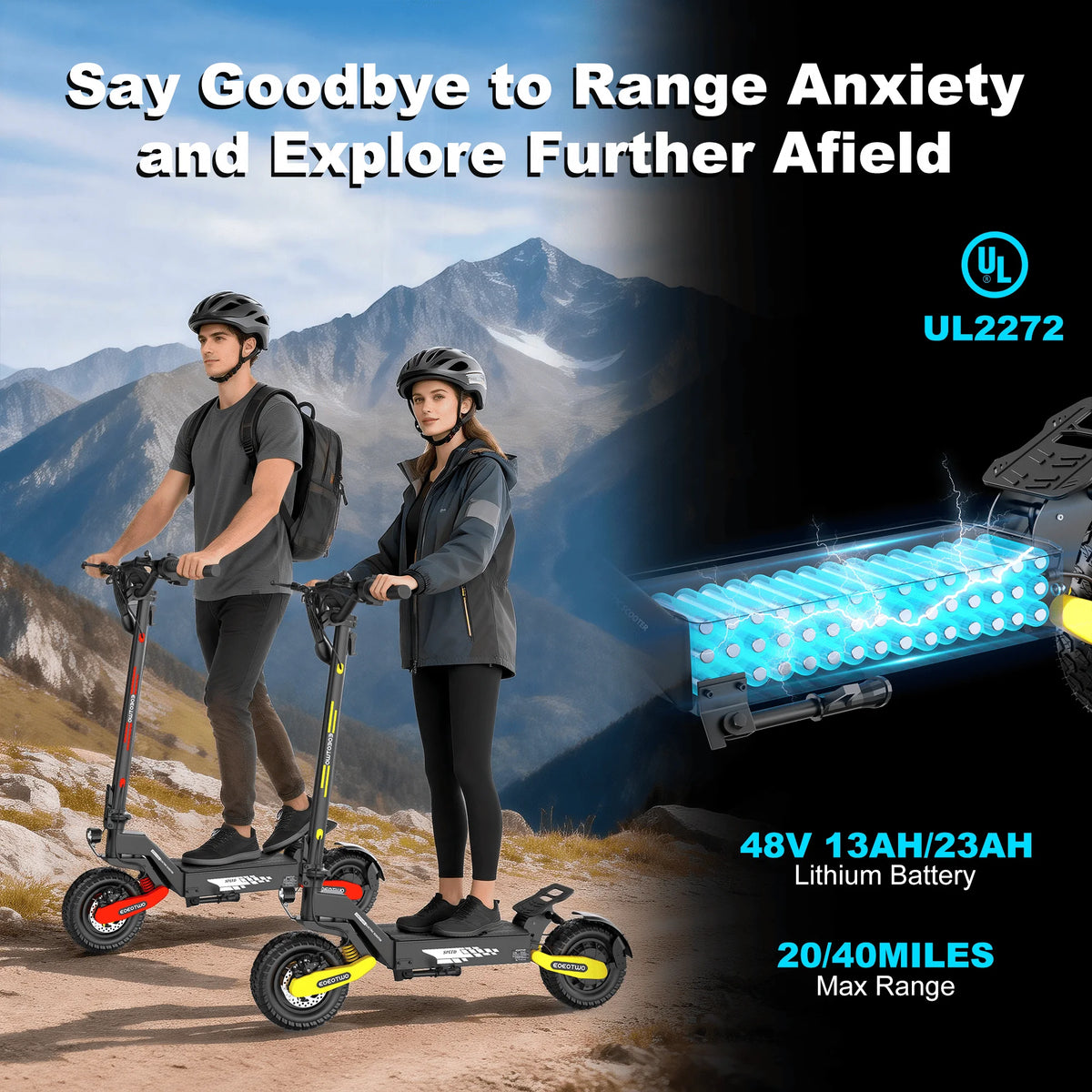 EOEOTWO 1200W Off Road Electric Scooter Foldable For Adults 48V