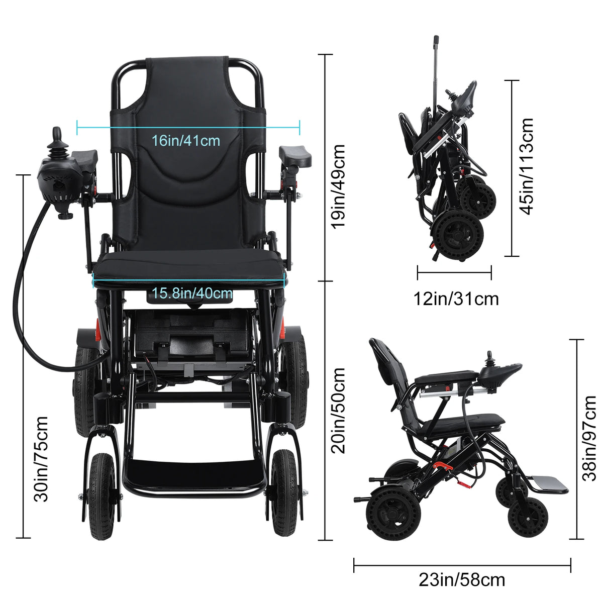 Walker Walking Aid, Electric Wheelchair,Lightweight Electric Wheelchair for Adults, Portable Wheelchair with 500W Motors,12 Mi