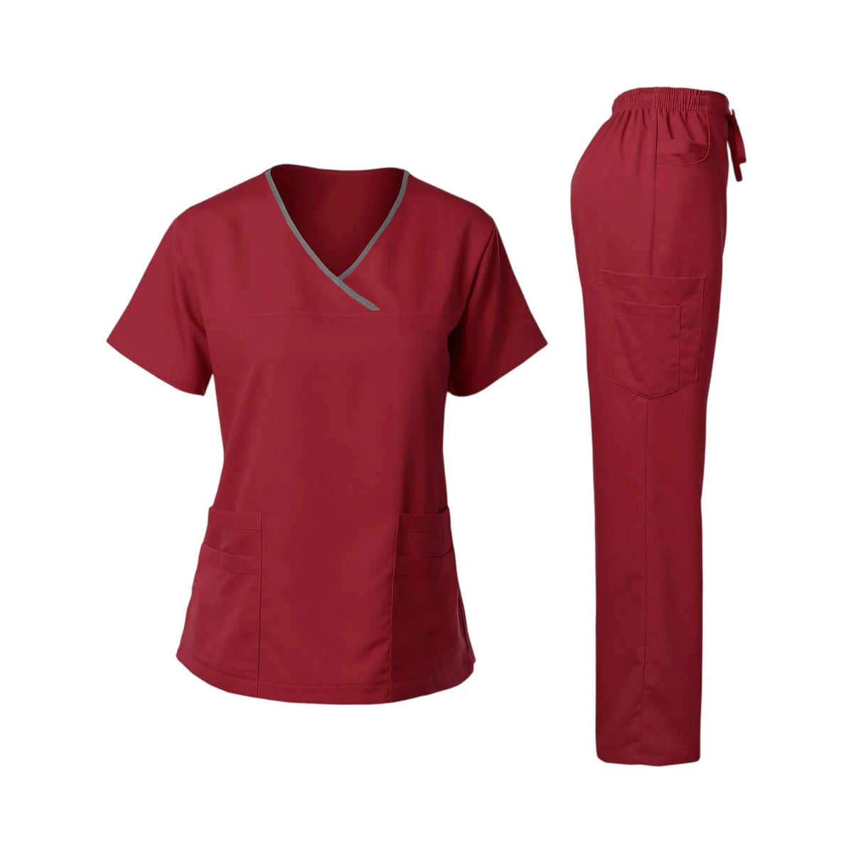 Women's Nurse Scrub Set V-Neck Short Sleeve Multi-Color Contrast Trim Multi-Pocket Long Pants Medical Cozy Professional Workwear