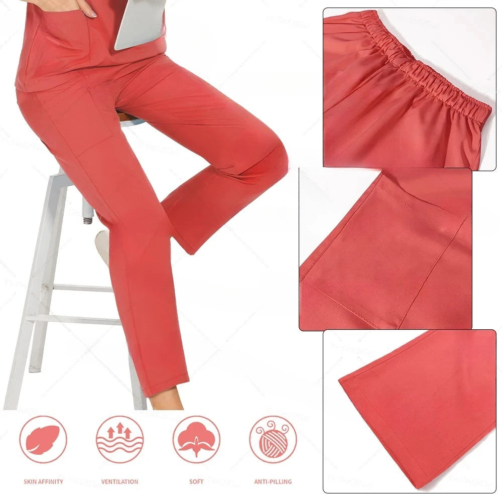 Newest Nursing Clothing Pink Blue Doctor Nurse Uniforms Women Men Scrubs Sets Medical Surgical Tops Pants Beauty Salon Workwear