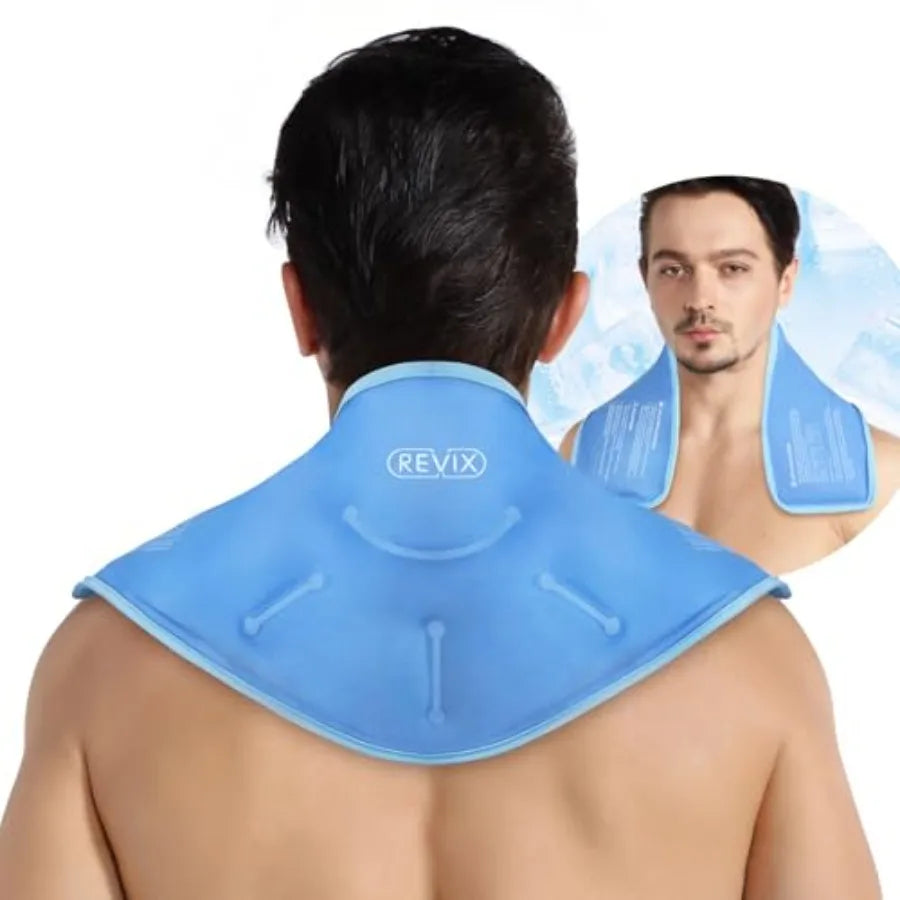 Neck Ice Pack Wrap Reusable Hot Cold Gel Pack for Neck and Shoulder, Large Flexible Design with Soft Plush Lining, Cervical Gel