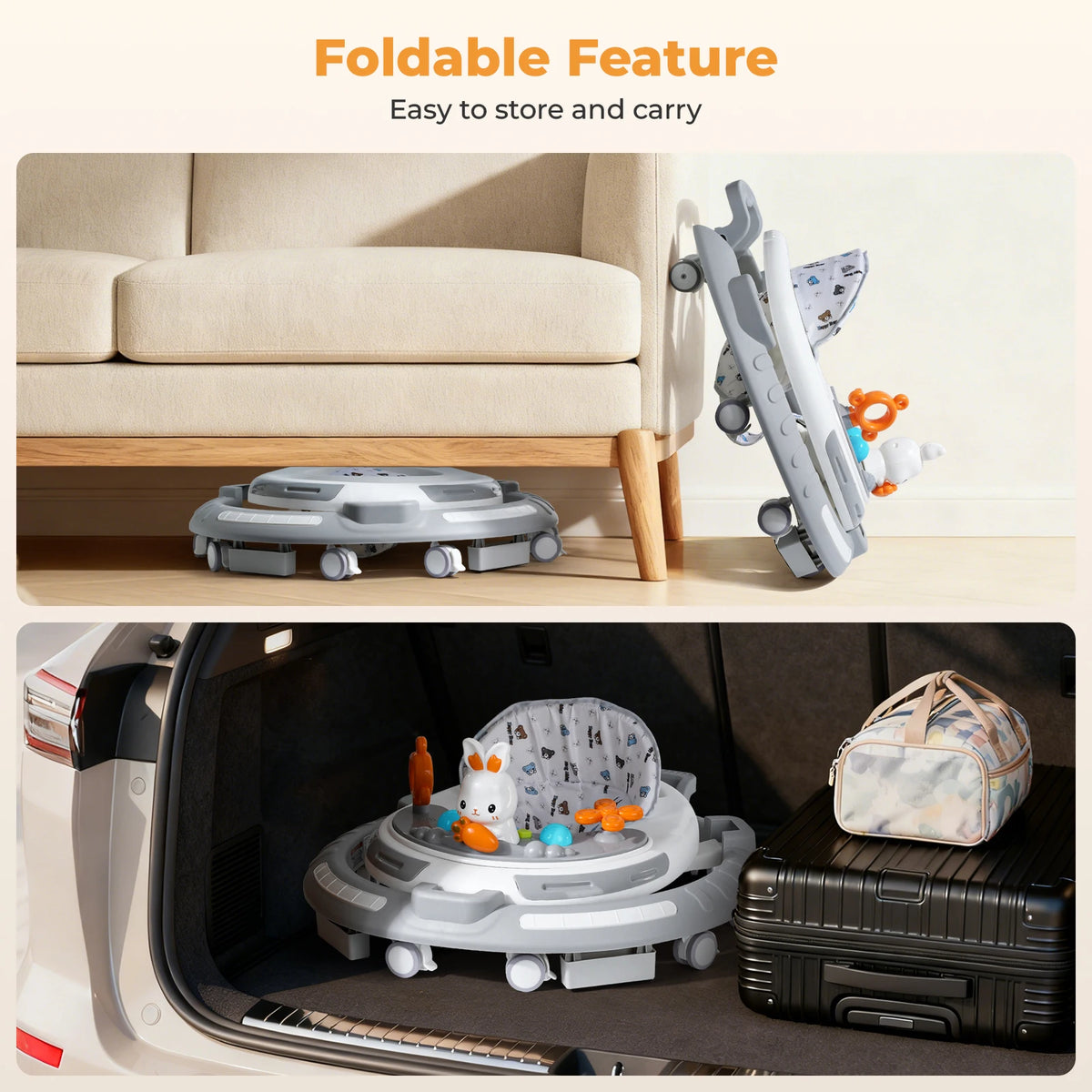 Safety-Enhanced 4-In-1 Grow-With-Me Baby Walker & Play Center - Adjustable 8 Heights, Anti-Tip Base, 8 Silent Brake Wheels