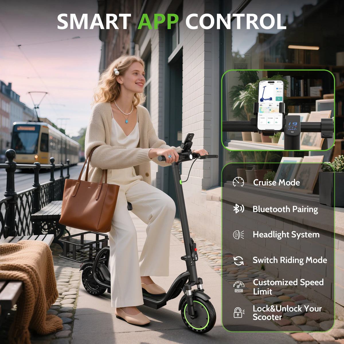 Electric Scooter With Seat And Basket Foldable LED Lights