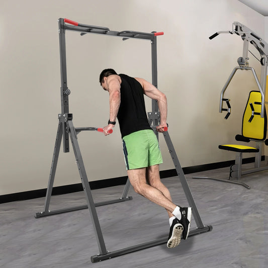 Foldable Power Tower Dip Station With Adjustable Triangular Pull Up