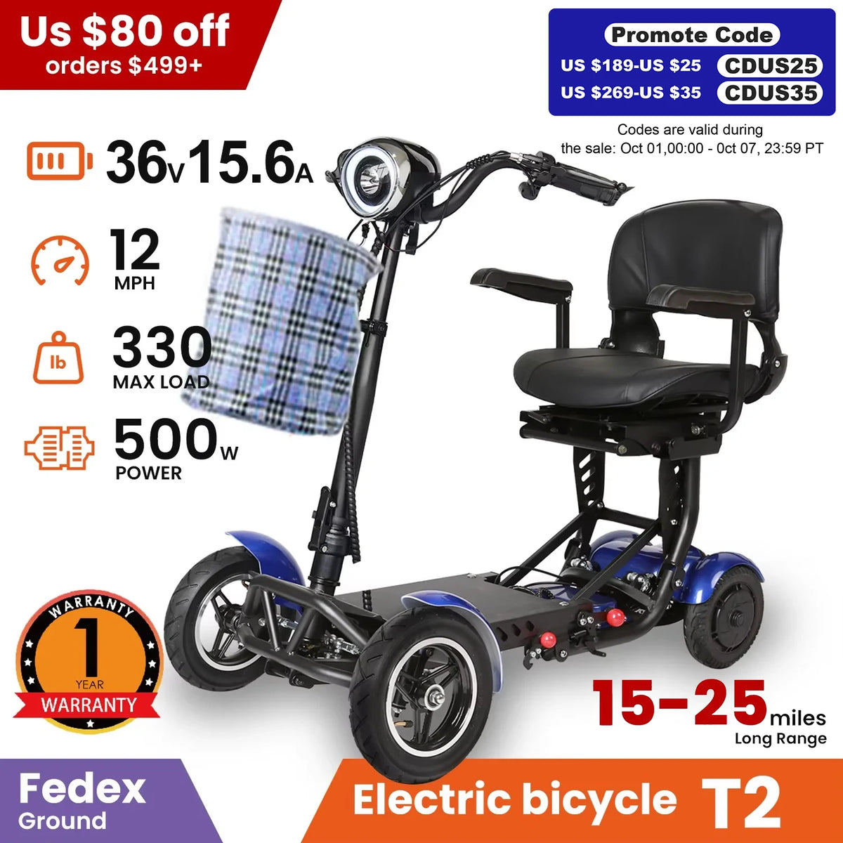 LELEKUAI Folding 4-Wheel Mobility Scooter For Seniors And Adults