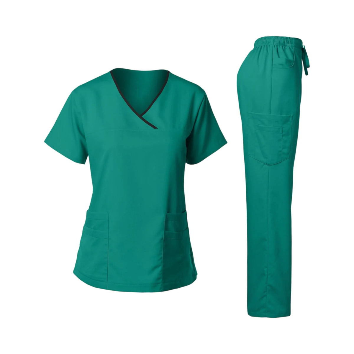 Women's Nurse Scrub Set V-Neck Short Sleeve Multi-Color Contrast Trim Multi-Pocket Long Pants Medical Cozy Professional Workwear