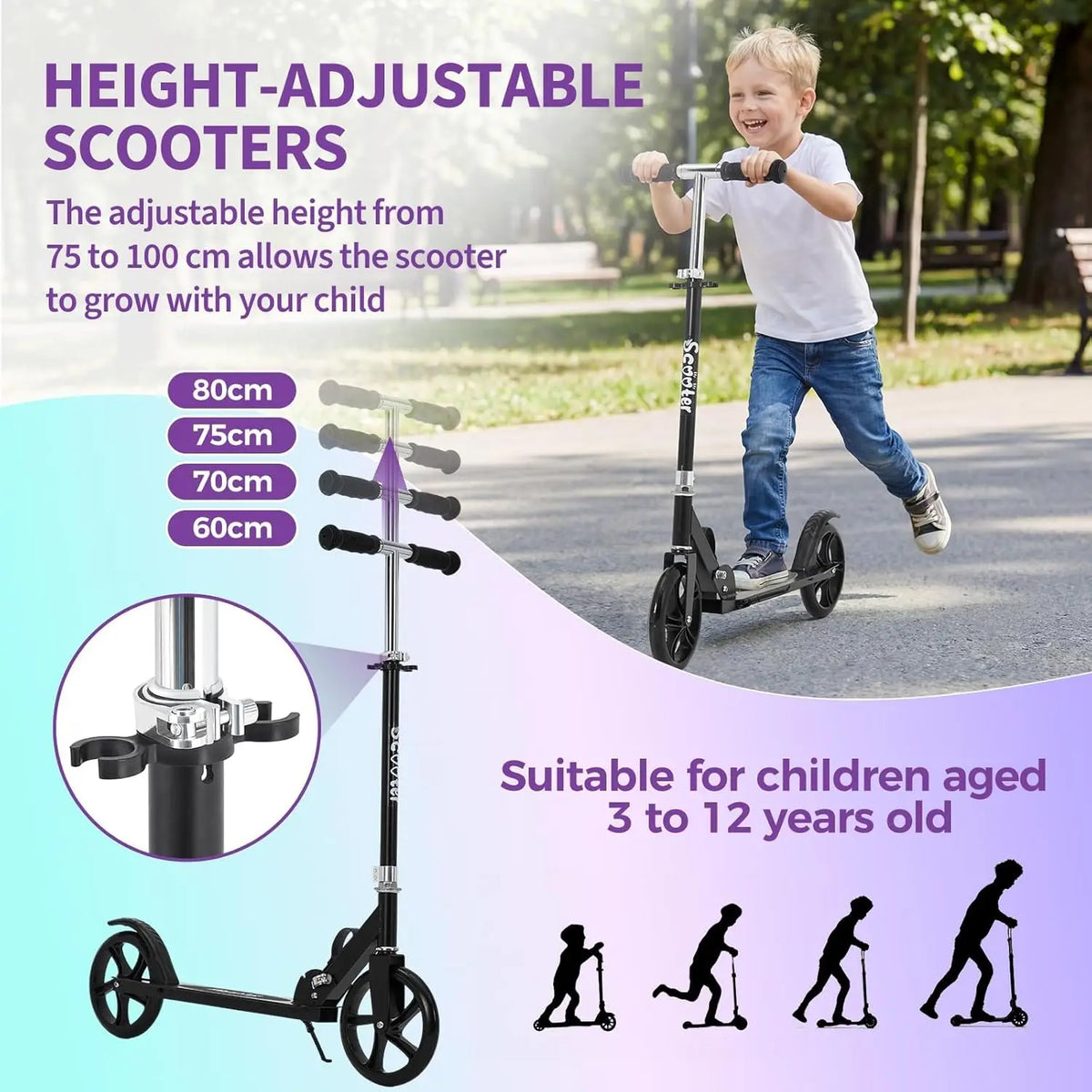 HiMISS Urban Ride Kick Scooter for Kids Teens Foldable Aluminum