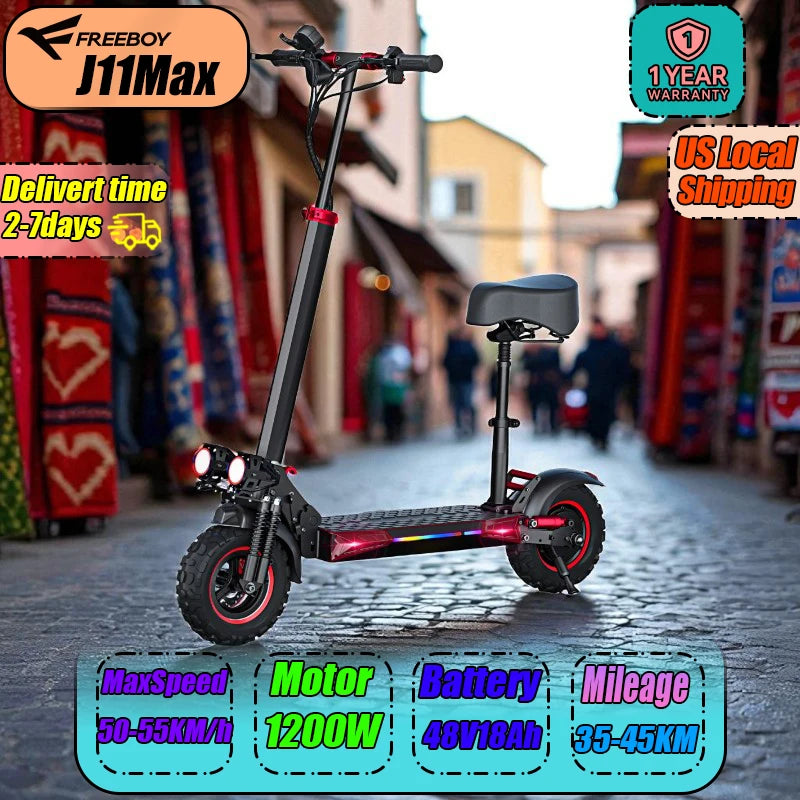 J11MAX Electric Scooter 1200W Motor 48V 18Ah Battery Folding Off Road