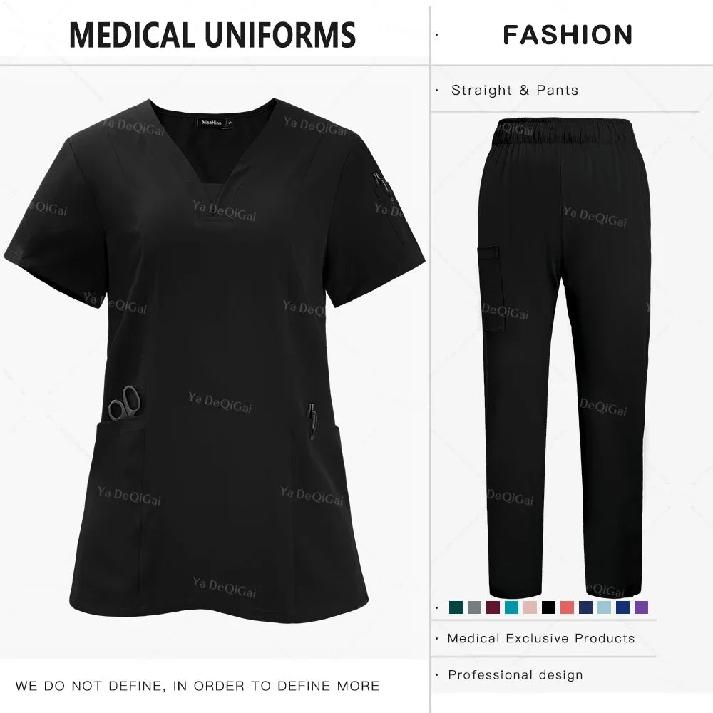 Newest Nursing Clothing Pink Blue Doctor Nurse Uniforms Women Men Scrubs Sets Medical Surgical Tops Pants Beauty Salon Workwear
