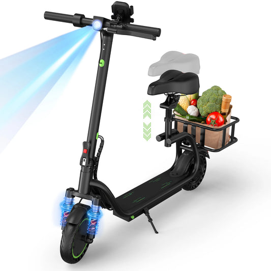 Electric Scooter With Seat And Basket Foldable LED Lights
