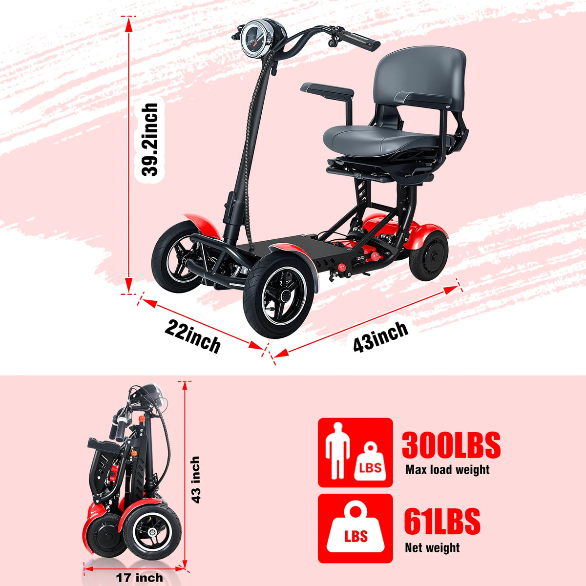 LELEKUAI Folding 4-Wheel Mobility Scooter For Seniors And Adults