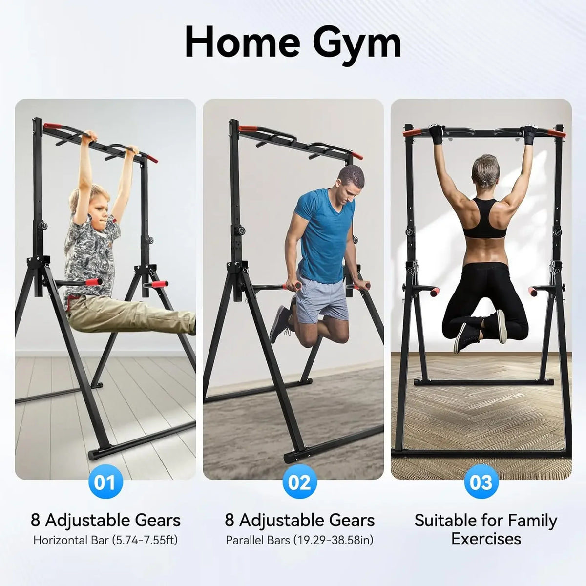 Pull Up Bar Dip Bar Power Tower Adjustable Home Gym