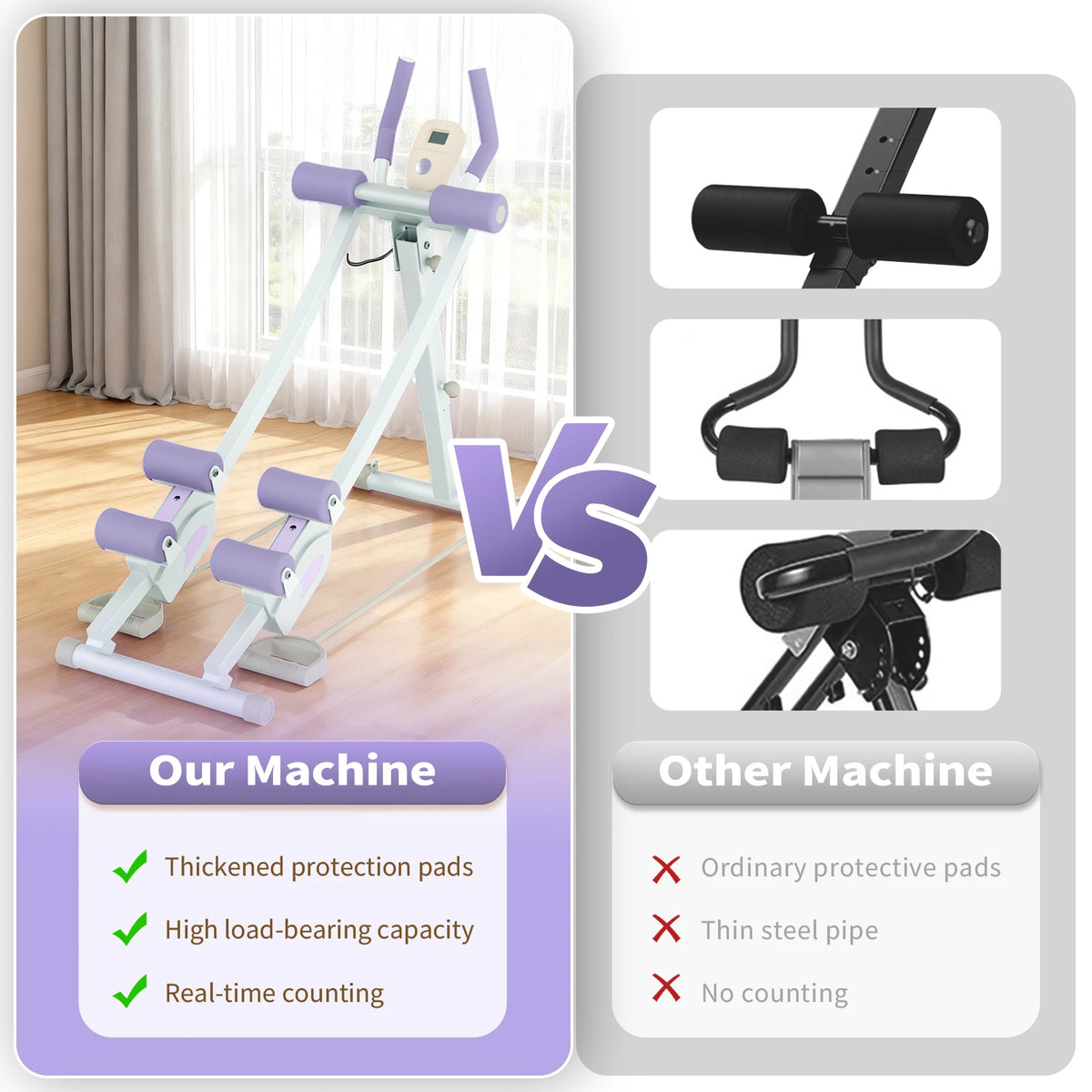 Abdominal Curling Exercise Machine Dual Track Foldable Home Gym Trainer
