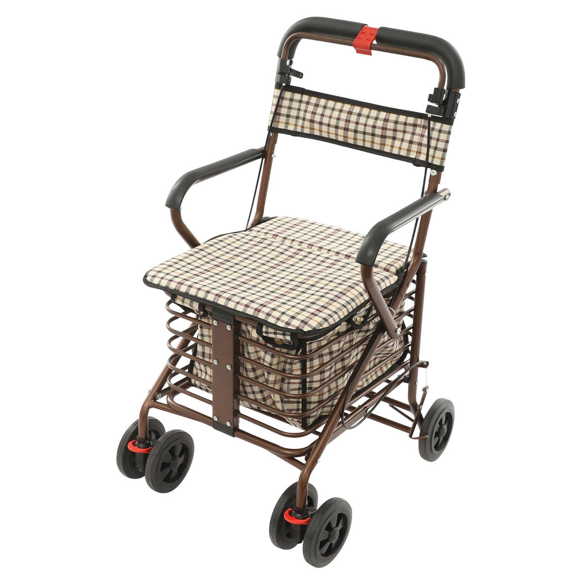 Foldable Rolling Walker with Seat for Seniors Storage Cart for Olders with Seat