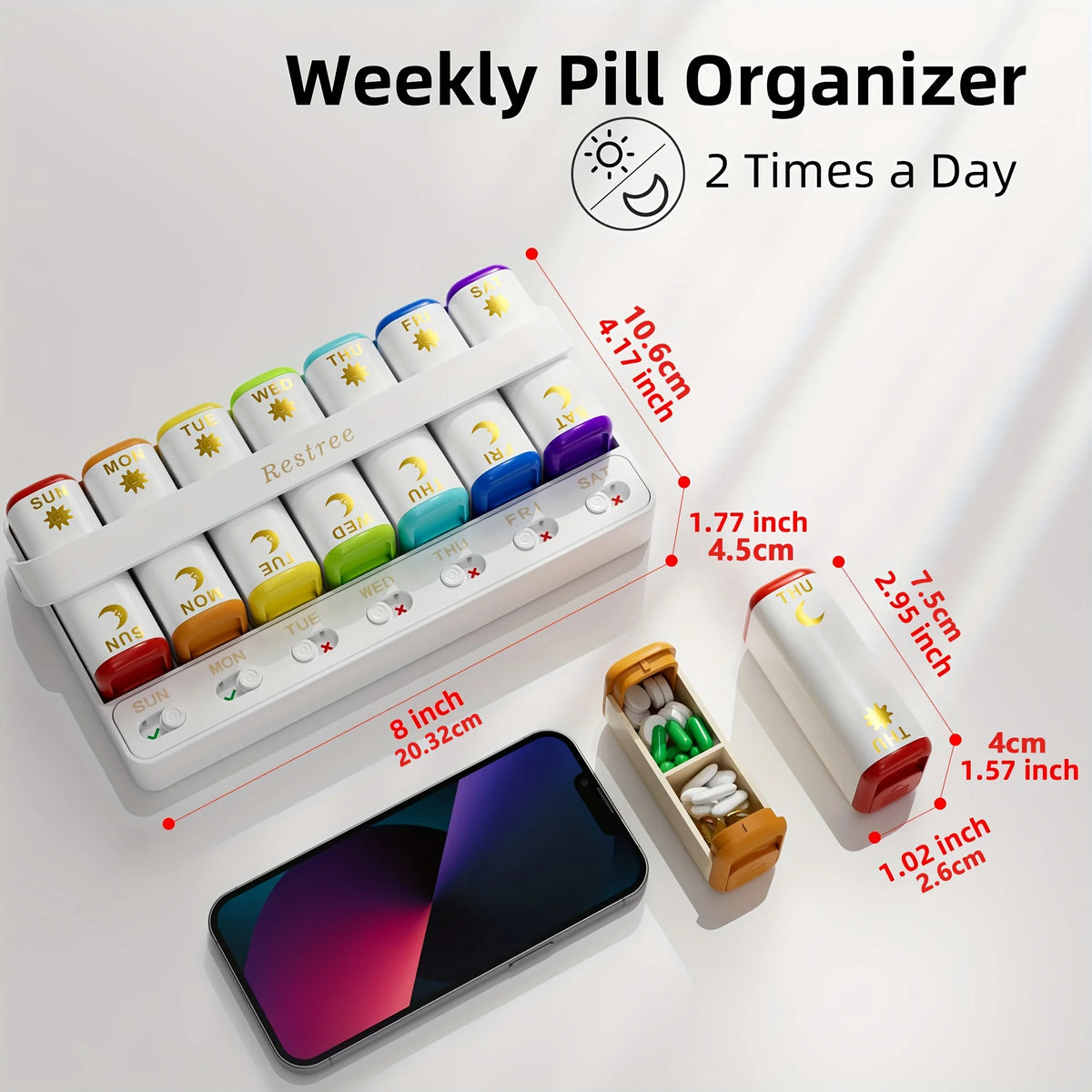 Weekly Pill Organizer Two Time a Day, 7 Day Travel Pill Box, Daily Medicine Organizer, AM&PM Portable Pill Case