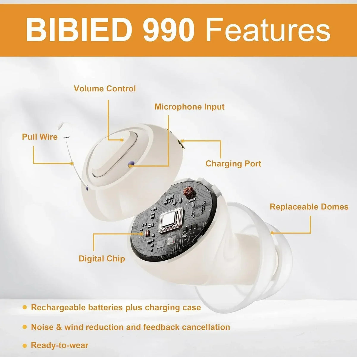 Rechargeable Invisible CIC Hearing Aid With Automatic Noise Reduction