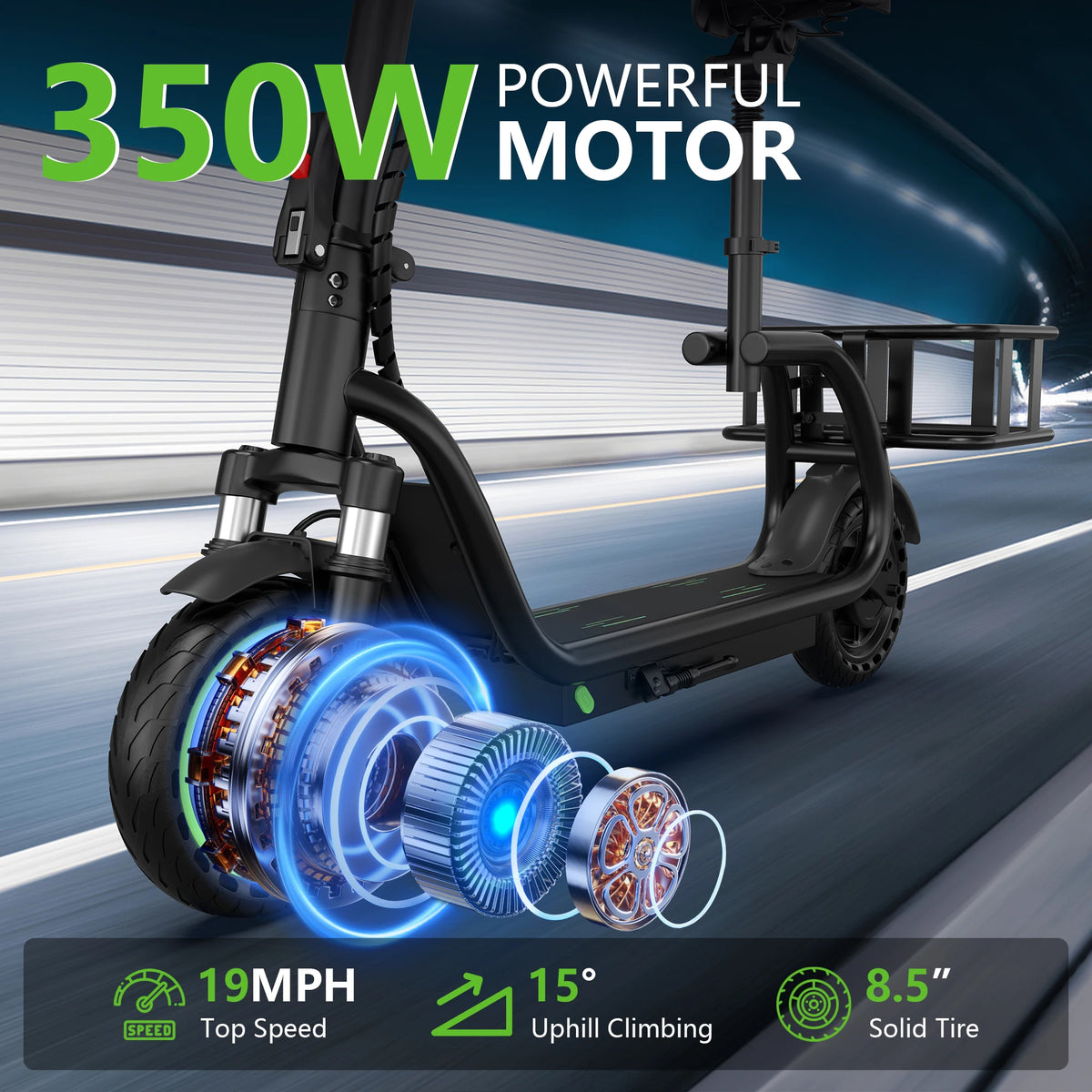 Electric Scooter With Seat And Basket Foldable LED Lights