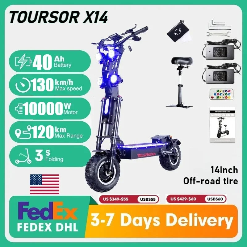 Toursor 10000W Dual Motor Electric Scooter 72V 40Ah LCD Foldable Range 120km