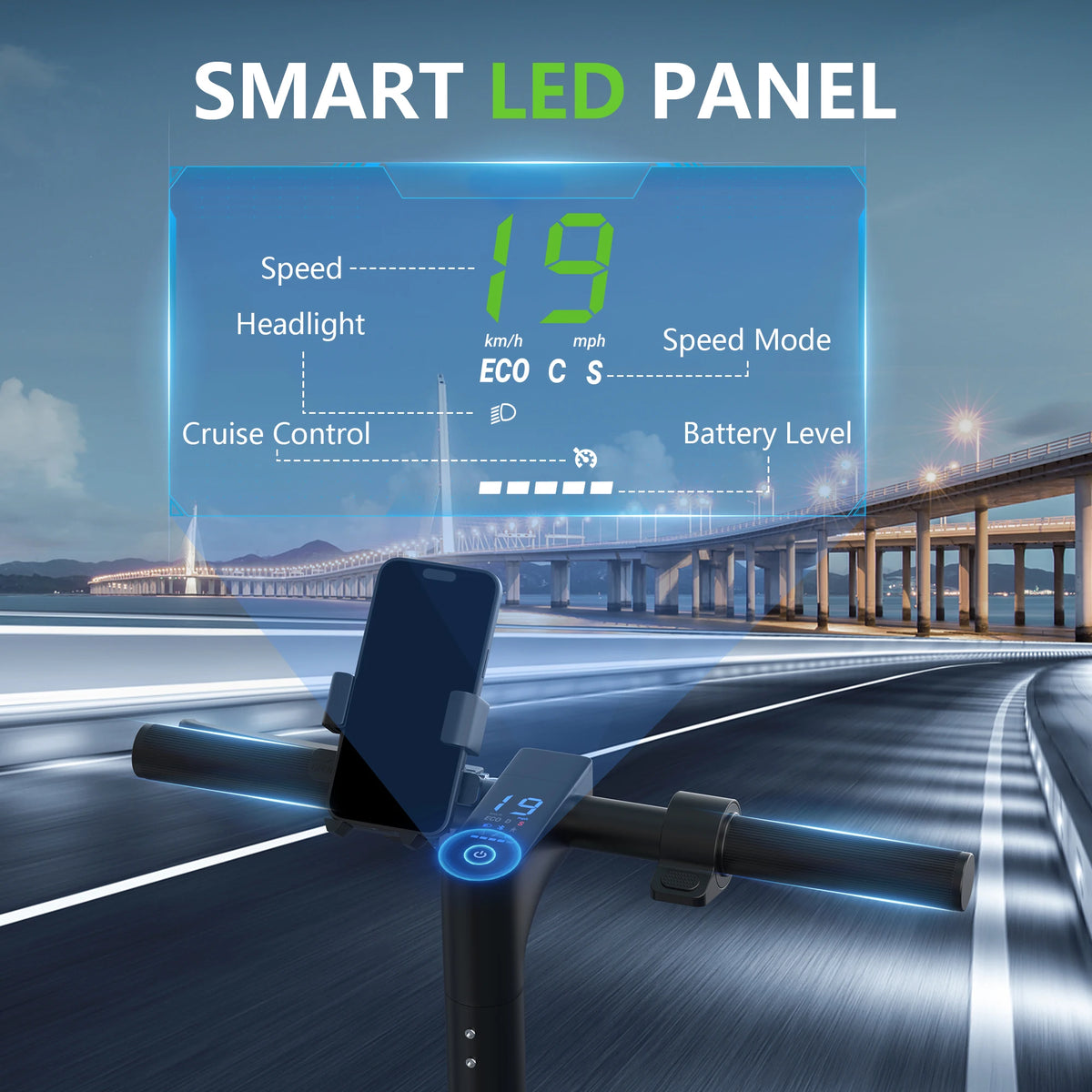 Electric Scooter With Seat And Basket Foldable LED Lights