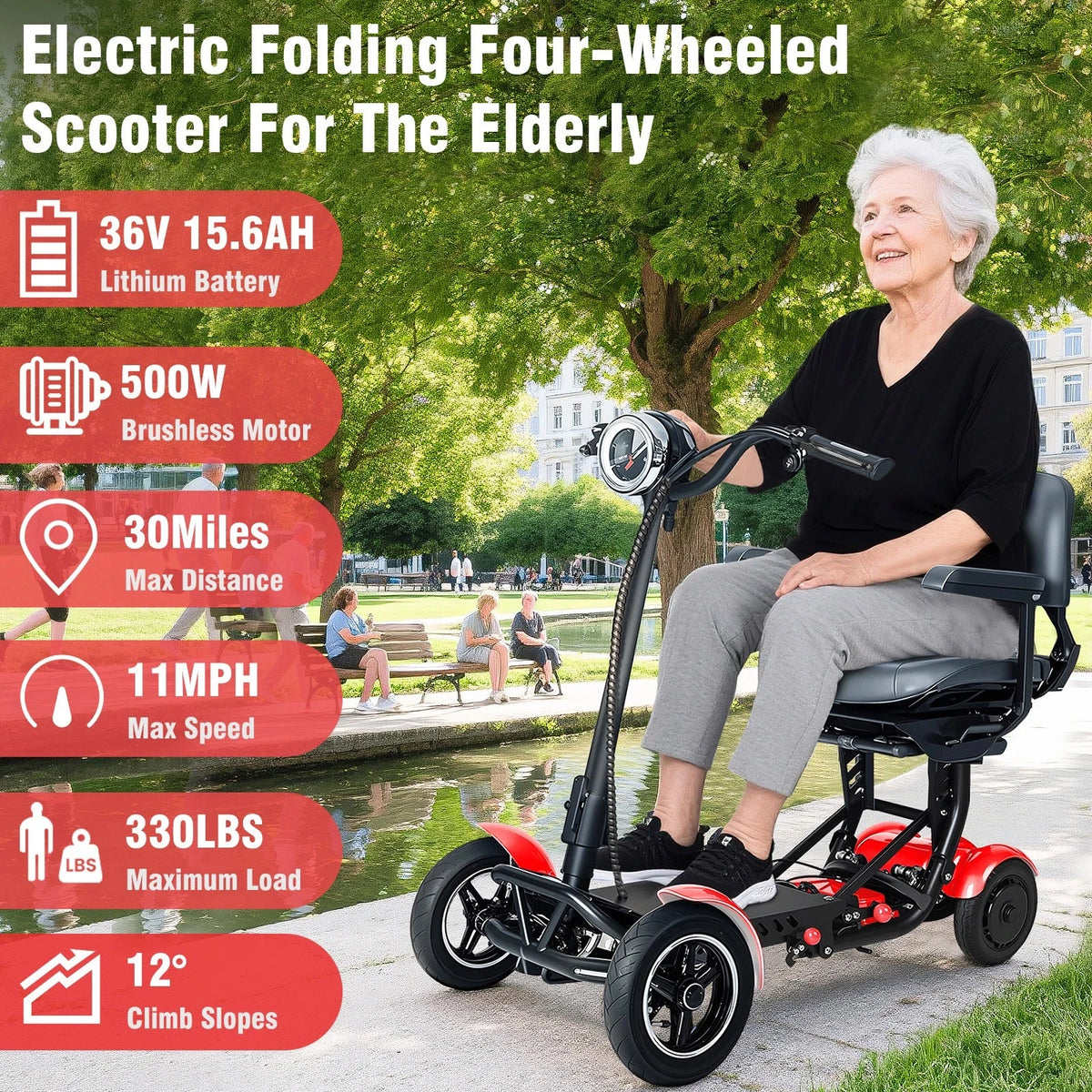 LELEKUAI Folding 4-Wheel Mobility Scooter For Seniors And Adults