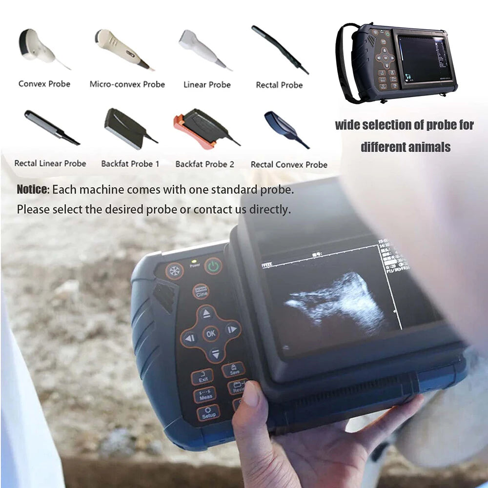 Portable Veterinary Ultrasound Machine Handheld Vet Pregnancy B-Ultra Scanner with 6.5MHz Rectal Probe for Horse Cow