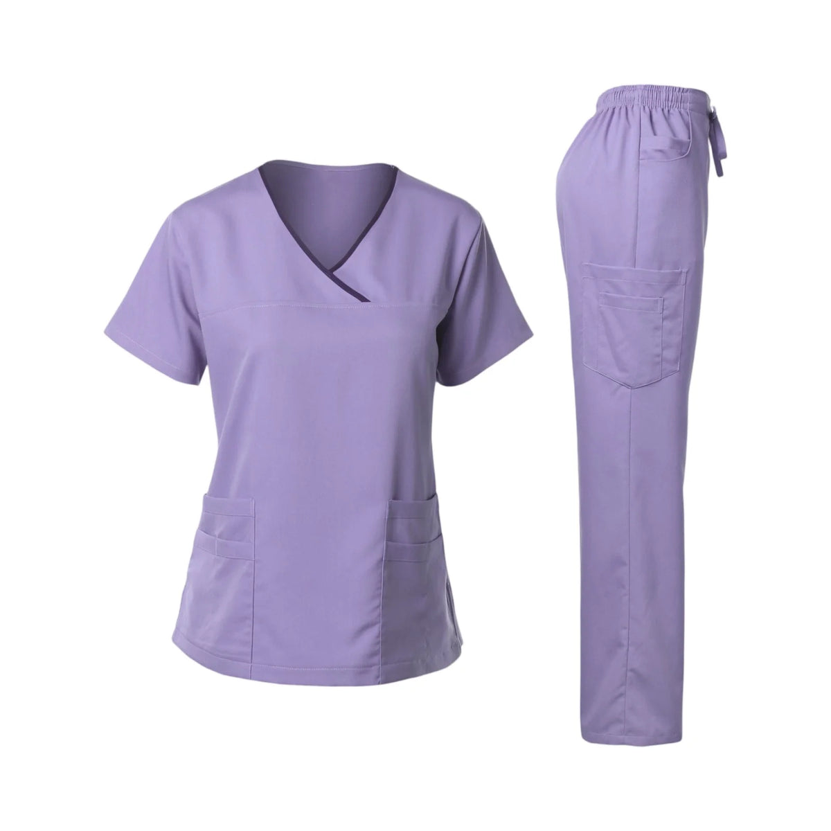 Women's Nurse Scrub Set V-Neck Short Sleeve Multi-Color Contrast Trim Multi-Pocket Long Pants Medical Cozy Professional Workwear