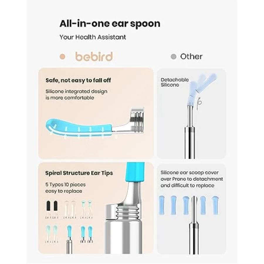 BEBIRD R1 Wax Removal Tool for Ear - Spade Ear Canal Cleaner with Camera 1080P Earscope, Wax Remove Ear Picker with Vari Replac