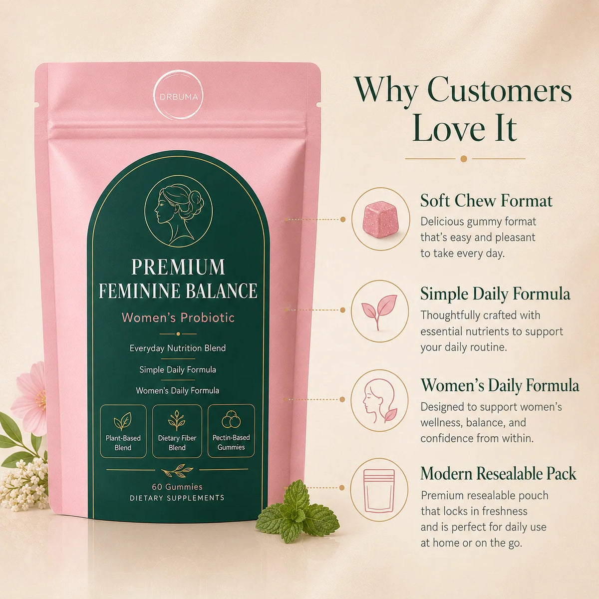 Plant-Based Probiotic Nutritional Gummies With Dietary Fiber And Pectin
