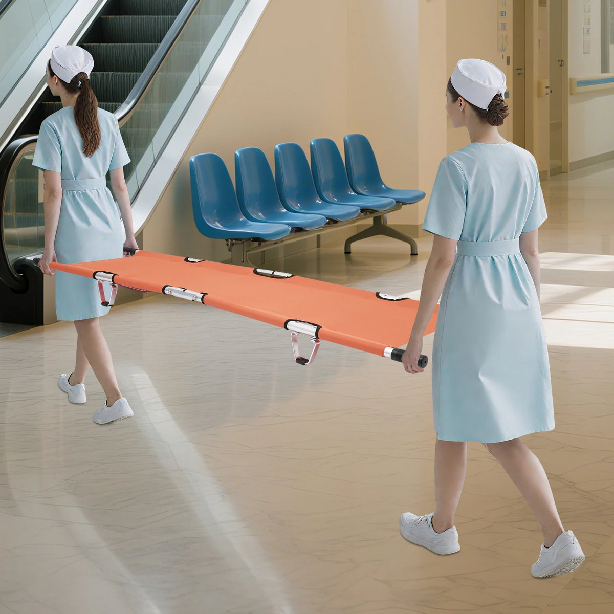 Foldable Medical Emergency Stretcher Portable Patient Transport Stretcher with Safety Belts 350LBS Capacity