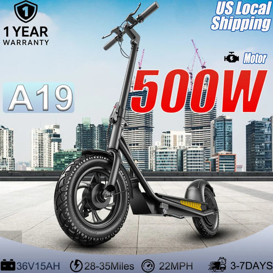 A19 Electric Scooter 500W 36V 22 MPH Range 28-35 Miles