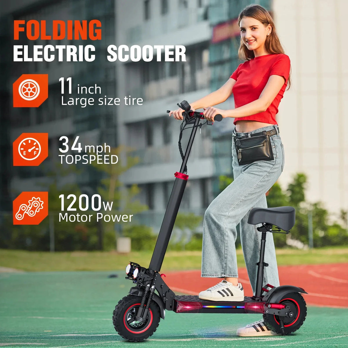 J11MAX Electric Scooter 1200W Motor 48V 18Ah Battery Folding Off Road