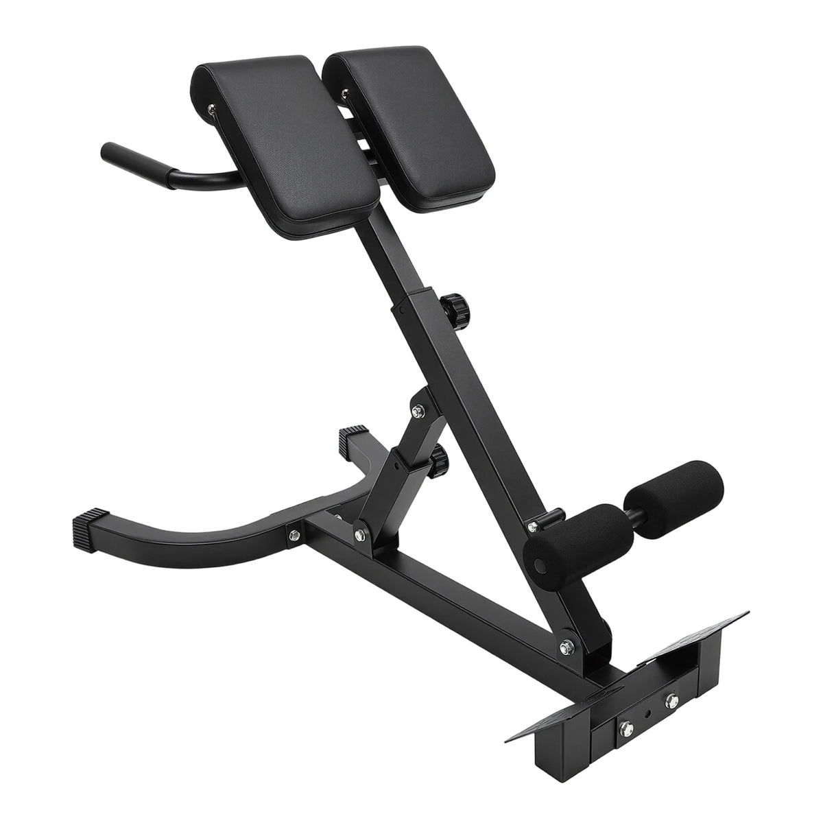 Back Extension Roman Chair Steel Frame Foldable Hyperextension Bench 5 Incline Angles 8 Adjustable Abdominal Pad Length 150Kg Load Capacity Multi-functional Core Workout Bench Anti-slip Handle Pedal Home Gym Fitness Equipment