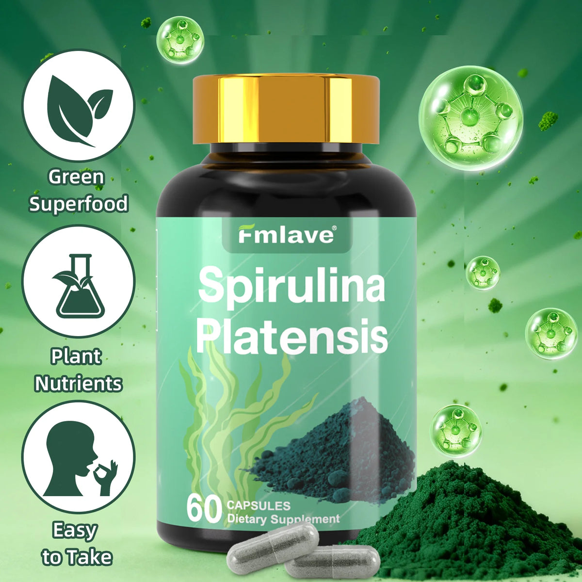 FMLAVE Organic Spirulina Blue Green Algae Supplement Energy Support
