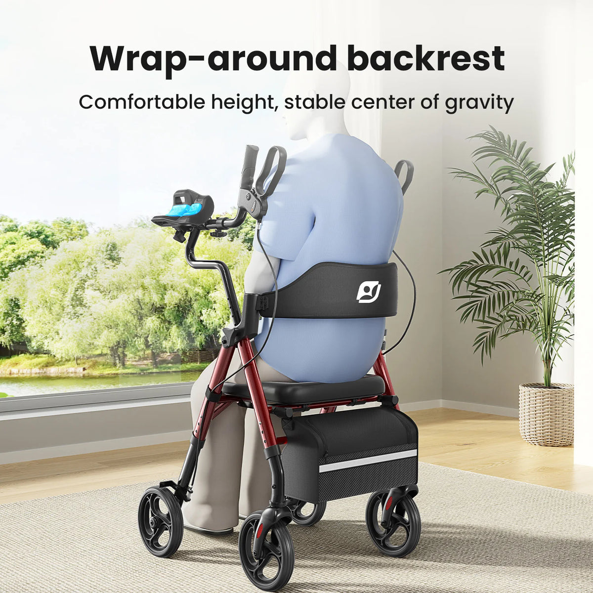 Upright walker with PU padded seat and backrest, stand-up rollator for seniors, foldable walker with seat, seat size: 10*12