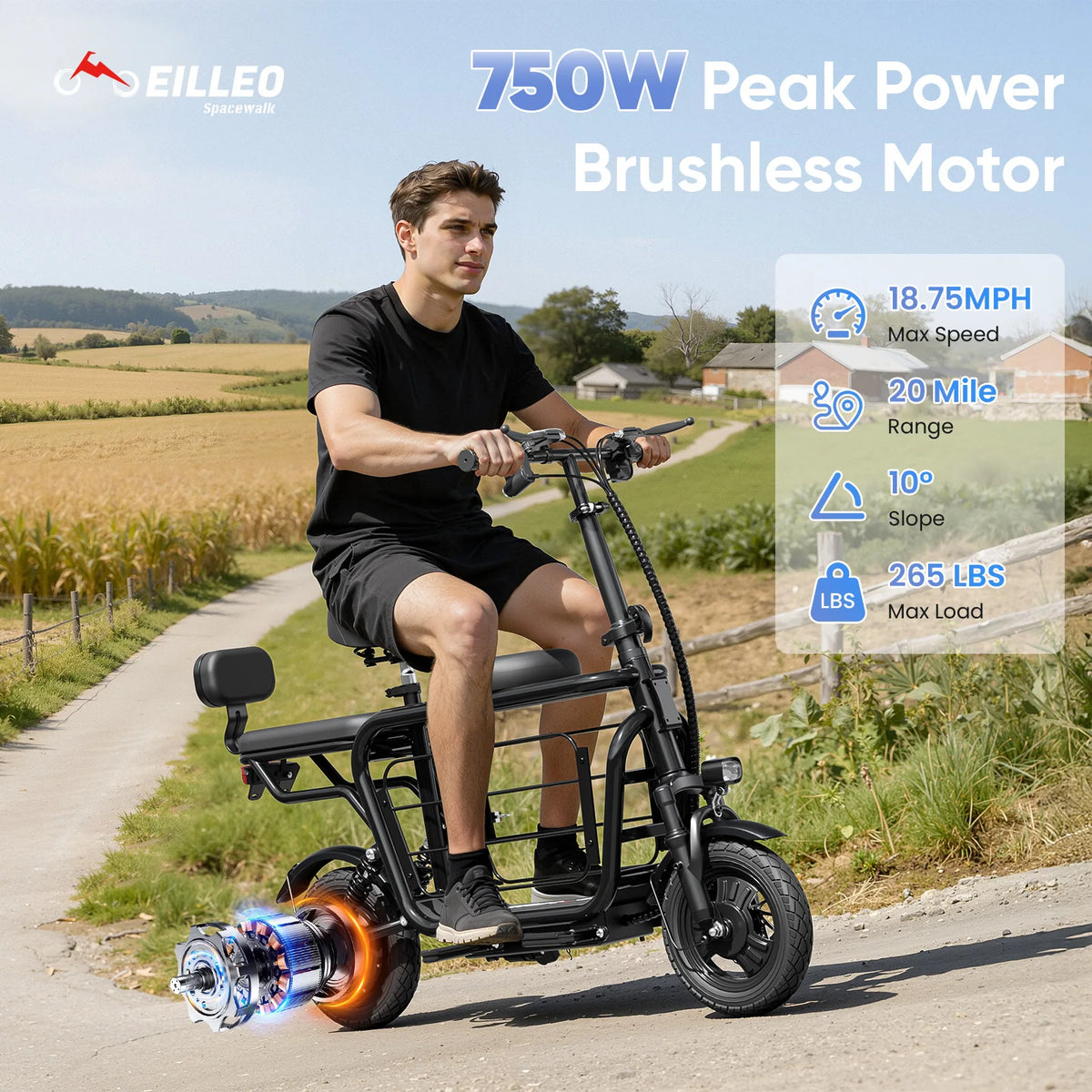 Eilleo Spacewalk 750W Electric Scooter With Large Pet Basket