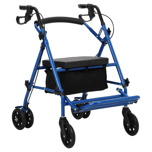 Folding 2-in-1 Rollator Walker & Transport Wheelchair for Seniors All-Terrain Medical Chair with Seat Brakes Backrest Footrest