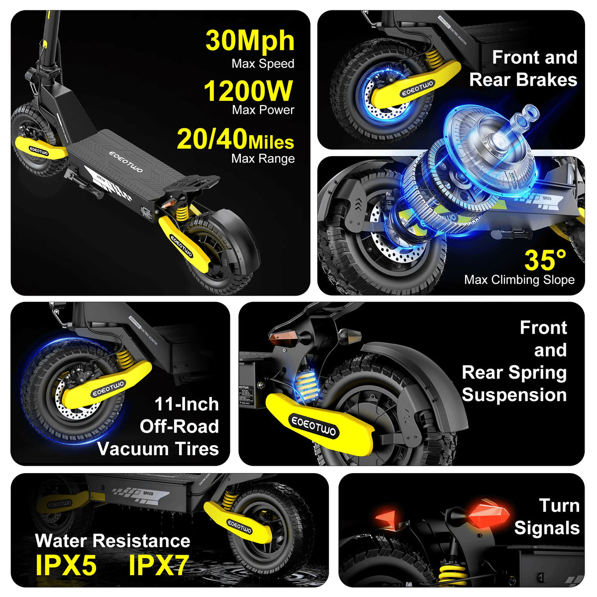 EOEOTWO 1200W Off Road Electric Scooter Foldable For Adults 48V