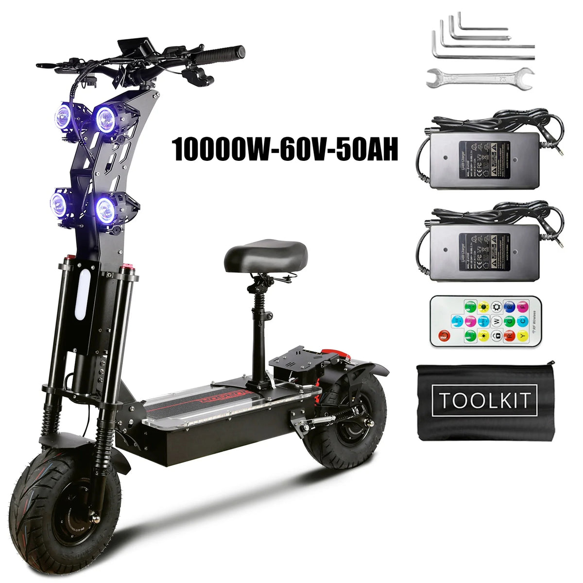 Toursor 10000W Dual Motor Electric Scooter 72V 40Ah LCD Foldable Range 120km